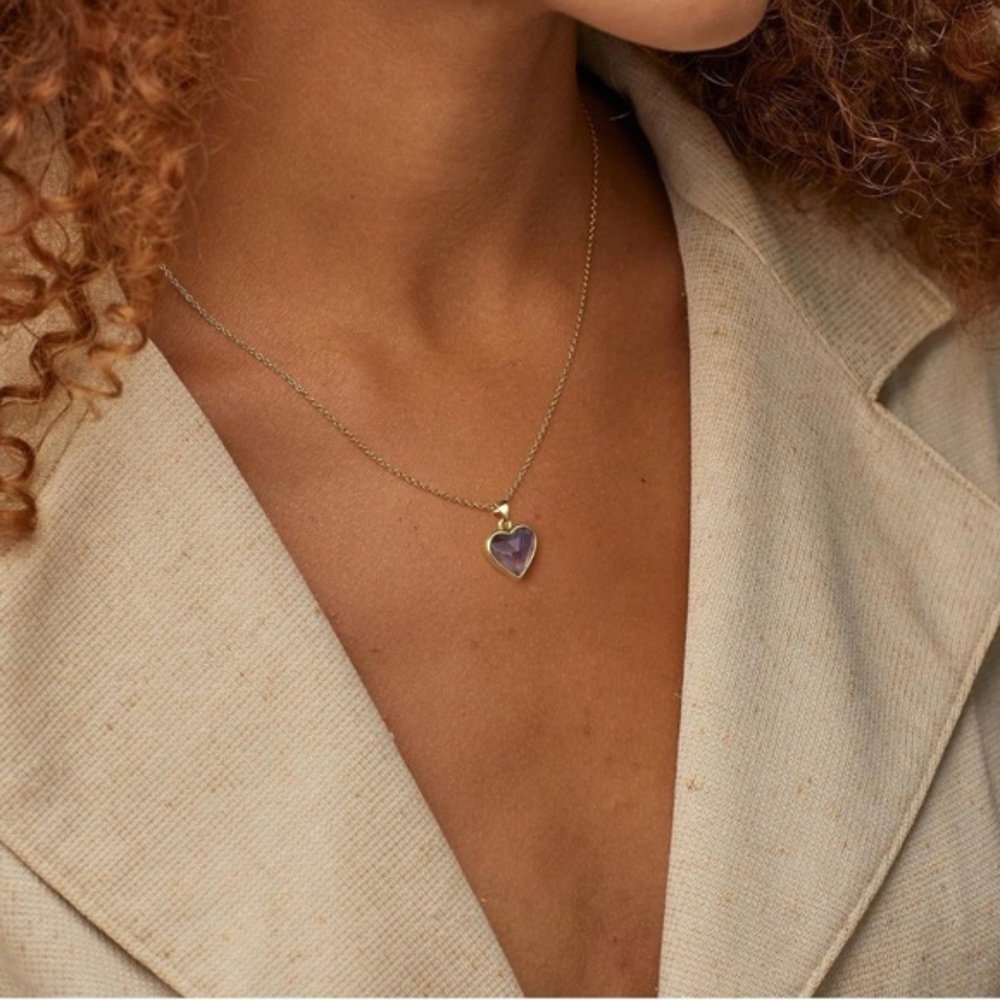GOLD 14k Gold Plated Amethyst Stone Heart Necklace